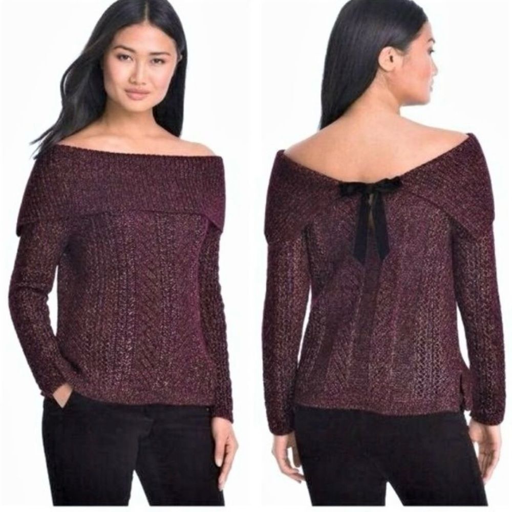 White House Black Market Burgundy Shoulder Foldover Sweater – Size M